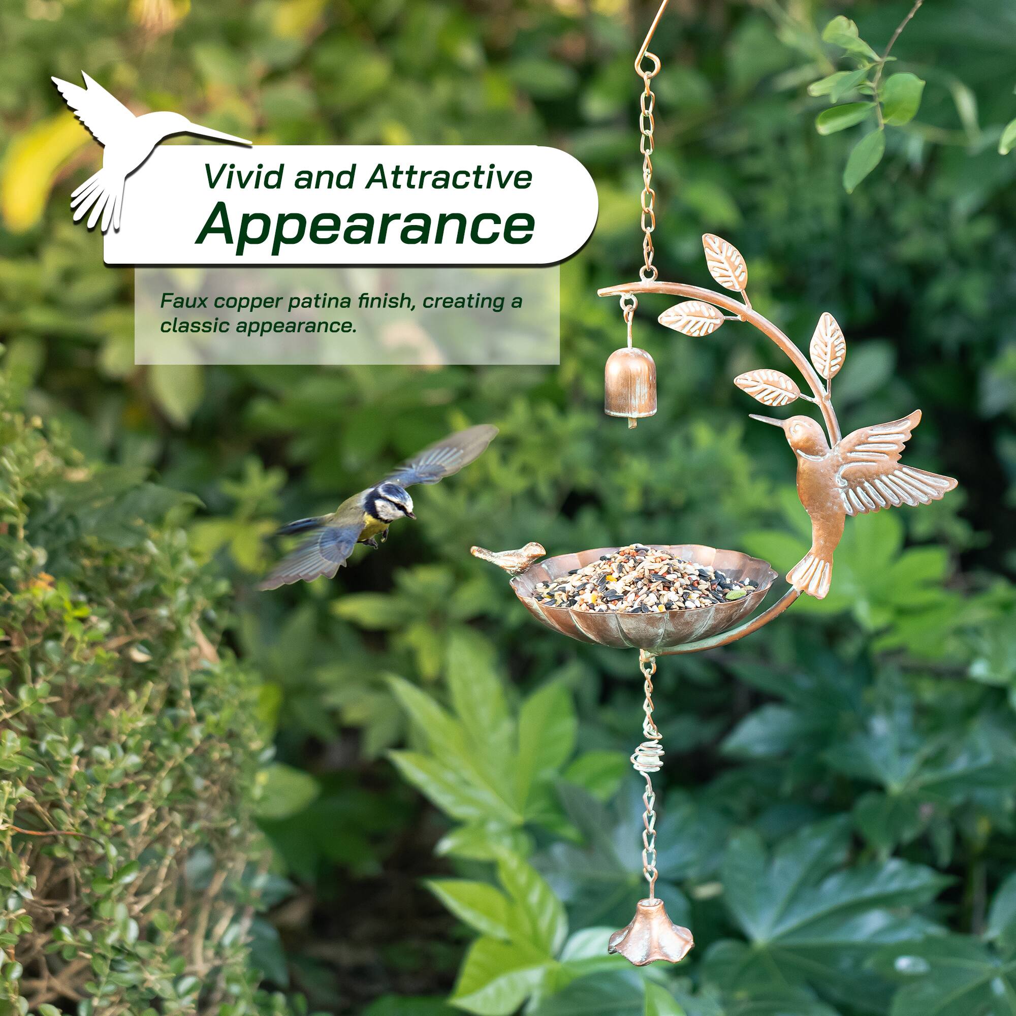 Glitzhome® 25" Faux Copper Patina Finish Hummingbird Hanging Bird Feeder